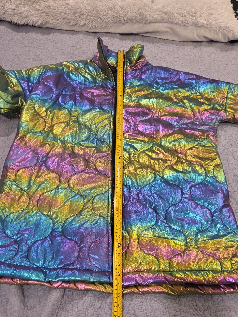 NWOT Koker Iridescent Metallic Quilted Puffer Jacket Coat - Size L/XL - Picture 6 of 8